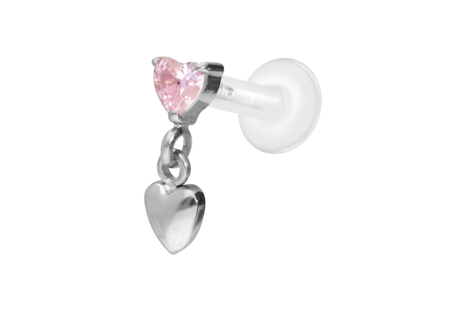 PTFE Labret Piercing mit Innengewinde + Titan-Aufsatz 2 HERZEN